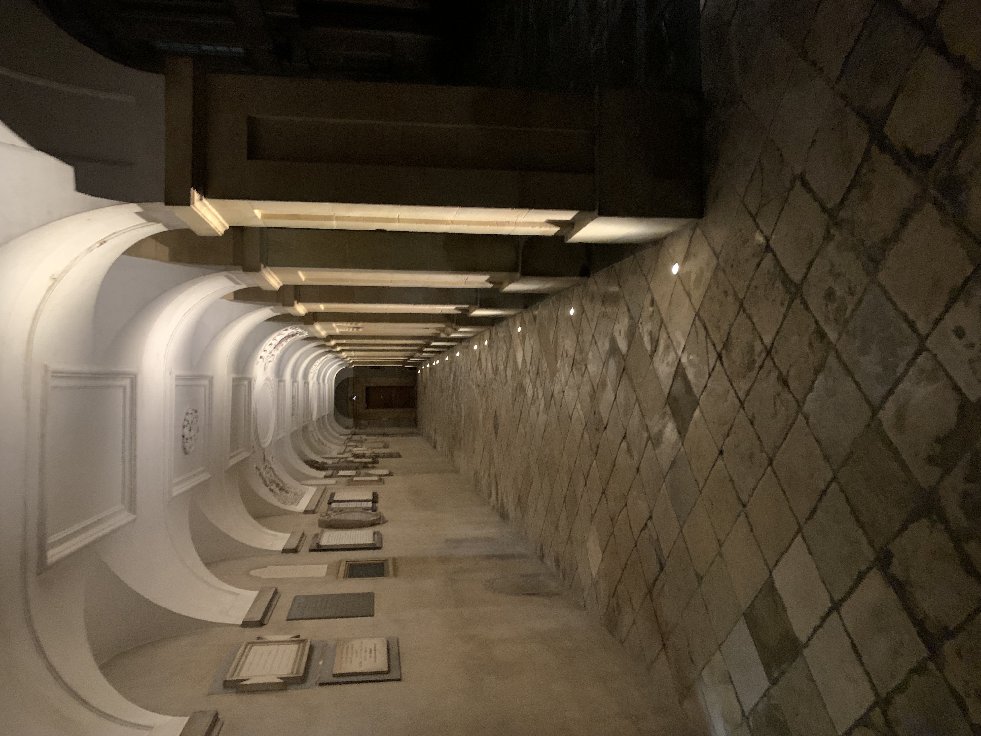 Hallway of Corpus Christi College, lit up at night
